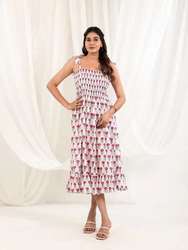 Off_White_Pink_Cotton_Smocked_Block_Print_Dress_For_Women
