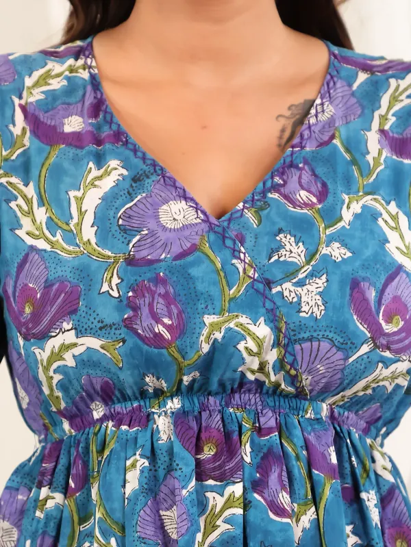 Blue_Purple_Cotton_Empire_Waist_Block_Print_Midi_Dress_For_Women