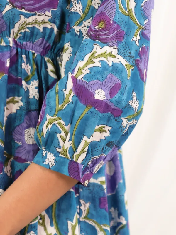Blue_Purple_Cotton_Empire_Waist_Block_Print_Midi_Dress_For_Women