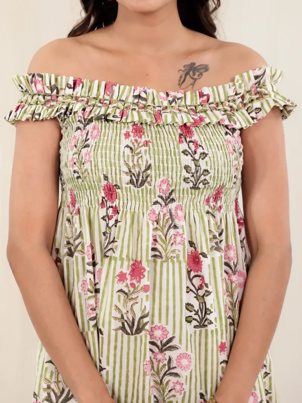 Pastel_Green_Cotton_Off_Shoulder_Block_Print_Midi_Dress_For_Women