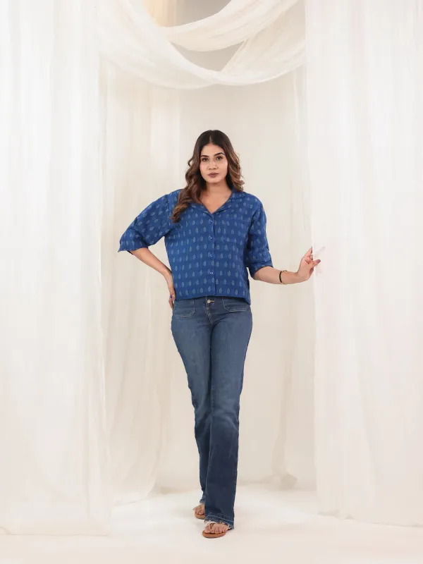 Indigo_Blue_Cotton_Relaxed_Hand_Block_Print_Shirt_Top_For_Women