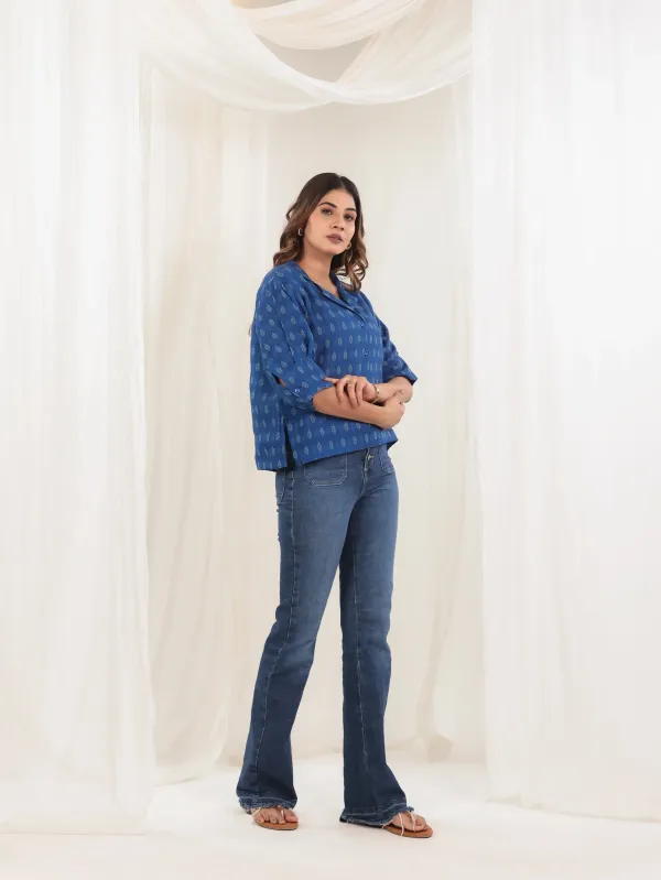 Indigo_Blue_Cotton_Relaxed_Hand_Block_Print_Shirt_Top_For_Women
