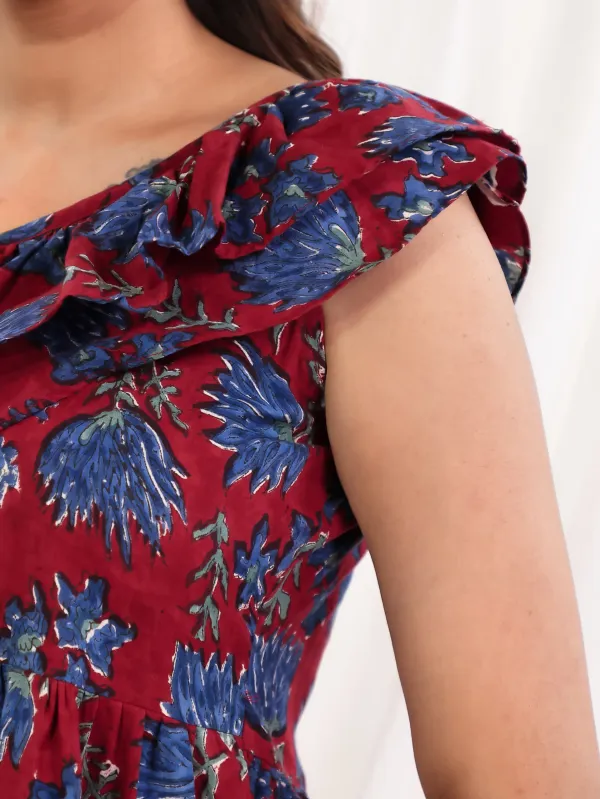 Maroon_Cotton_One_Shoulder_Block_Print_Maxi_Dress_For_Women