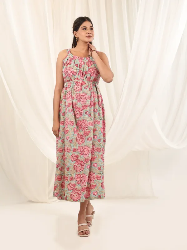 Aqua_Green_Cotton_Halter_Lotus_Block_Print_Maxi_Dress_For_Women