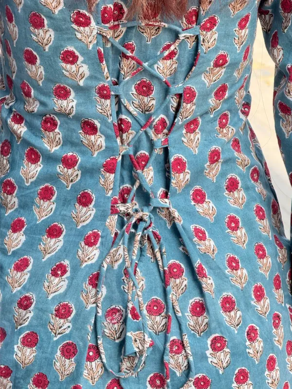 Dusty_Blue_Cotton_Corset_Hand_Block_Print_Short_Kurta_For_Women