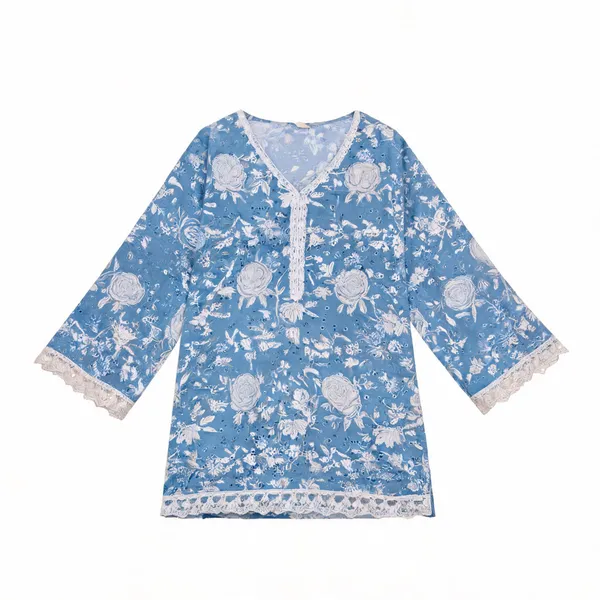 Sky_Blue_Cotton_Relaxed_Hand_Block_Print_Short_Kurta_For_Women