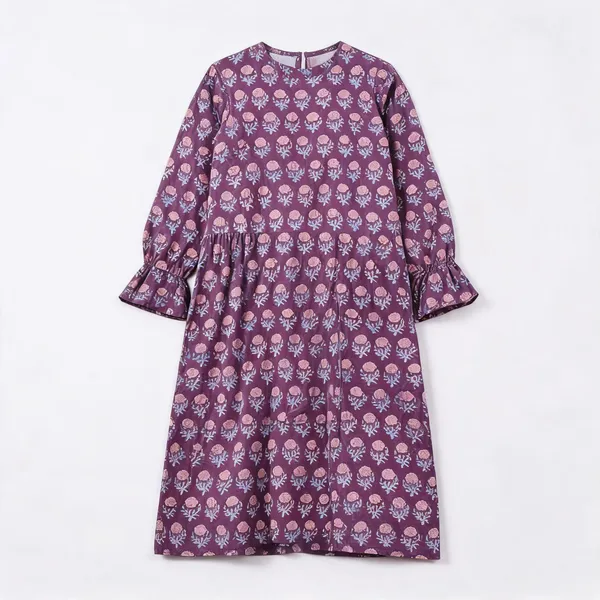 Lavender_Cotton_Block_Print_Midi_Dress_For_Women
