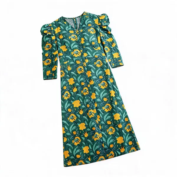Teal_Cotton_A_Line_Block_Print_Midi_Dress_For_Women