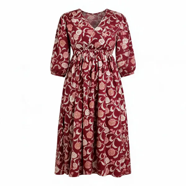 Maroon_Cotton_Flared_Hand_Block_Print_Anarkali_Dress_For_Women