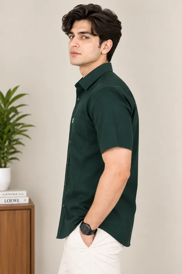 Dark_Green_Casual_Short_Sleeve_Shirt_For_Men