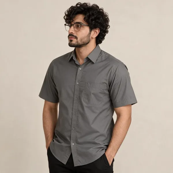 Grey_Casual_Short_Sleeve_Shirt_For_Men