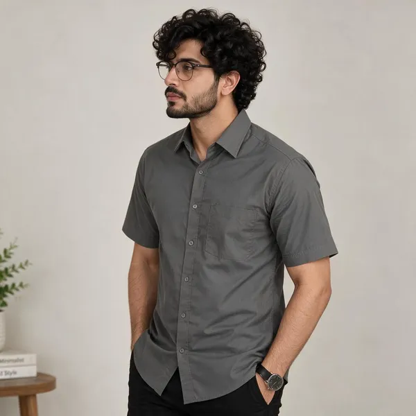 Grey_Casual_Short_Sleeve_Shirt_For_Men