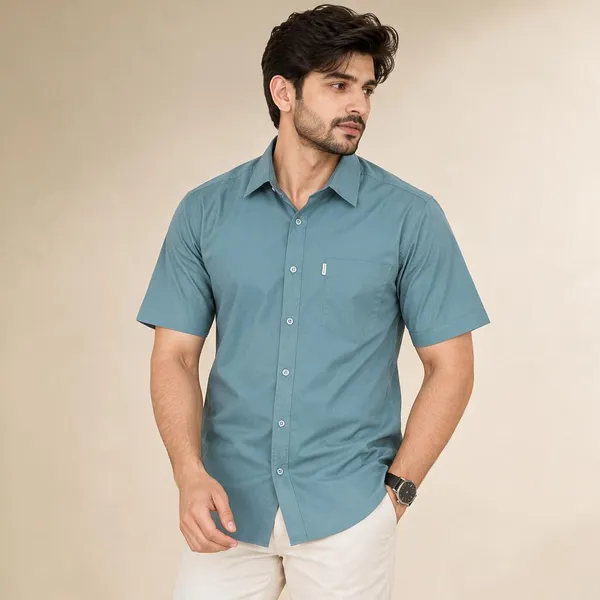 Blue_Short_Sleeve_Casual_Shirt_For_Men