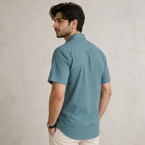 Blue_Short_Sleeve_Casual_Shirt_For_Men