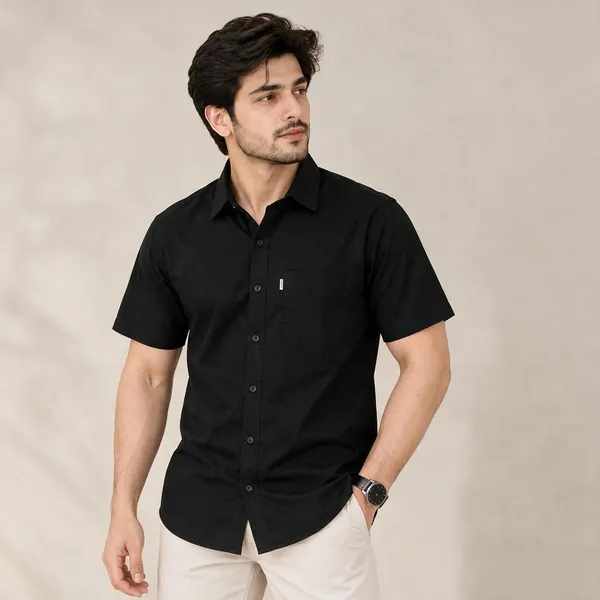 Black_Casual_Short_Sleeve_Shirt_For_Men
