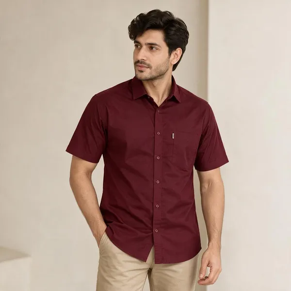 Maroon_Casual_Fit_Short_Sleeve_Shirt_For_Men