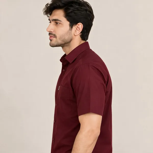 Maroon_Casual_Fit_Short_Sleeve_Shirt_For_Men