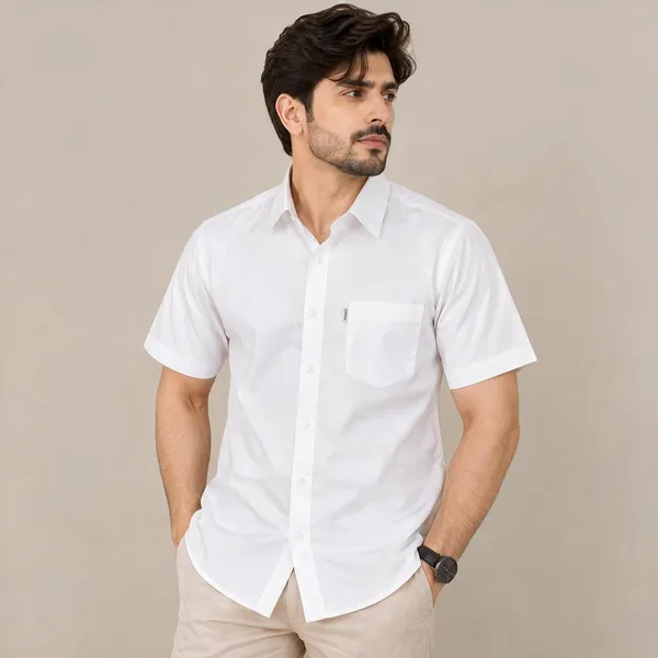 White_Short_Sleeve_Casual_Shirt_For_Men