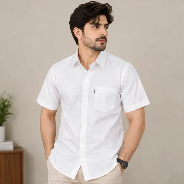 White_Short_Sleeve_Casual_Shirt_For_Men