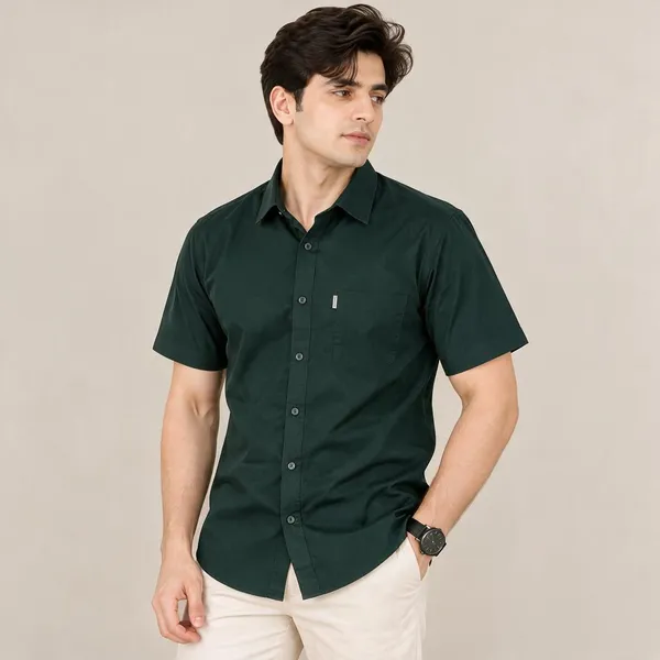 Dark_Green_Casual_Short_Sleeve_Shirt_For_Men