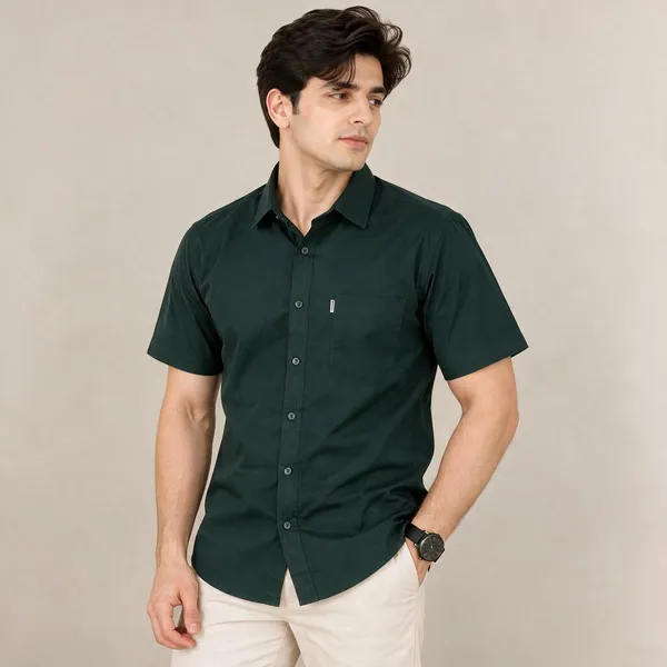 Dark_Green_Casual_Short_Sleeve_Shirt_For_Men