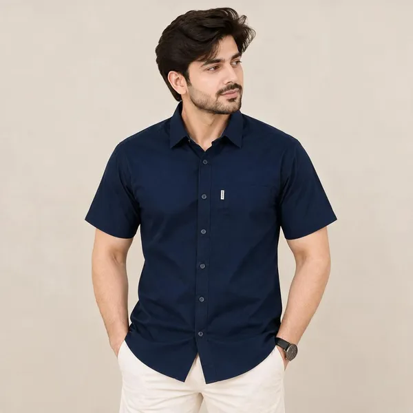 Navy_Casual_Short_Sleeve_Shirt_For_Men