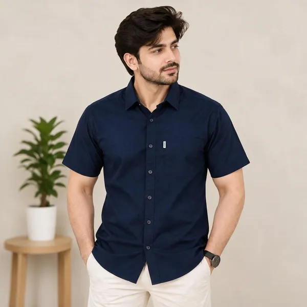 Navy_Casual_Short_Sleeve_Shirt_For_Men
