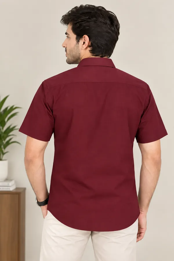 Maroon_Casual_Fit_Short_Sleeve_Shirt_For_Men