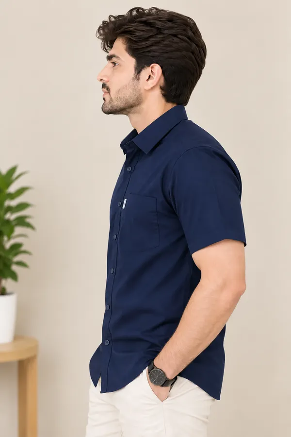 Navy_Casual_Short_Sleeve_Shirt_For_Men
