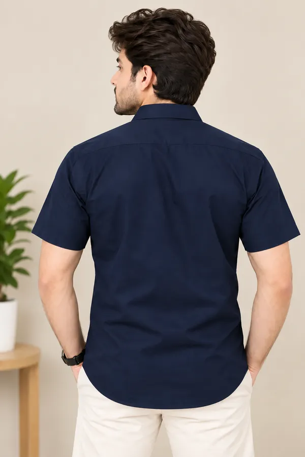 Navy_Casual_Short_Sleeve_Shirt_For_Men