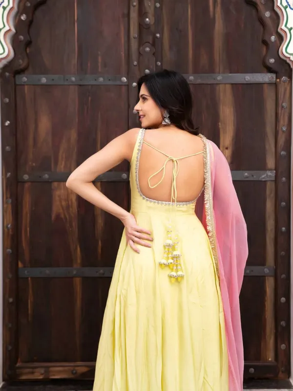 Yellow_Faux_Georgette_Fancy_Lace_Anarkali_Set