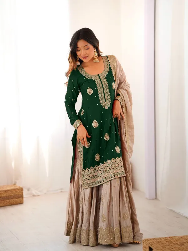 Green_Embroidered_Sharara_Set_Featuring_Intricate_Zari_Thread_Work_And_A_Matching_Dupatta