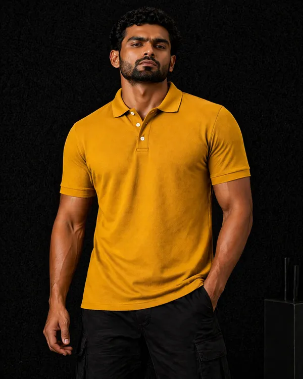 Mustard_Knit_Polo_T-Shirt_for_Men