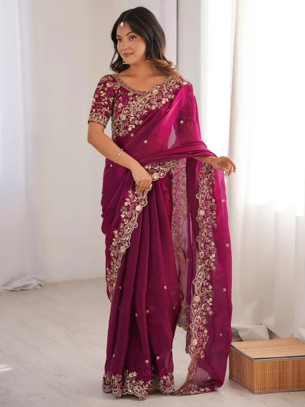 Rani_Pink_Chiffon_Saree_With_Blouse