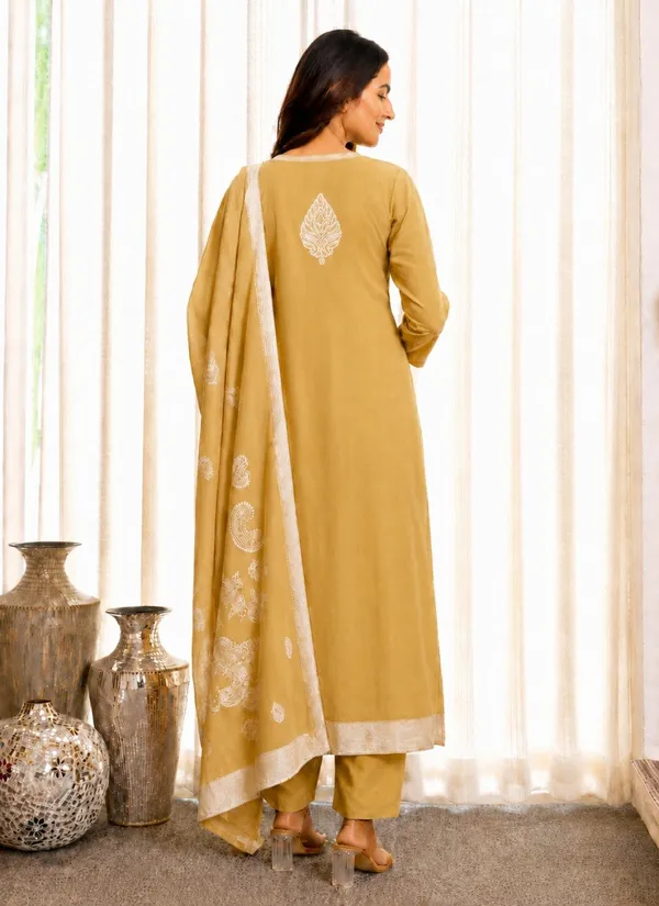 Light_Yellow_Jacquard_Pure_Cotton_Kurti_With_Dupatta_And_Pant