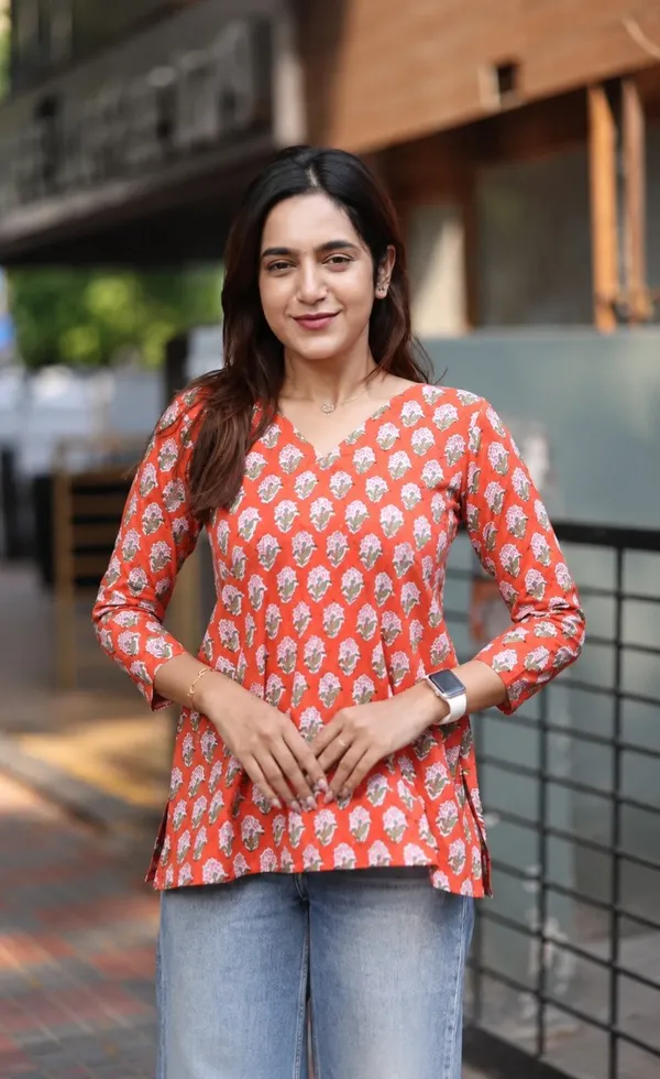 Orange_Jaipur_Hand_Block-Printed_Short_Tunic