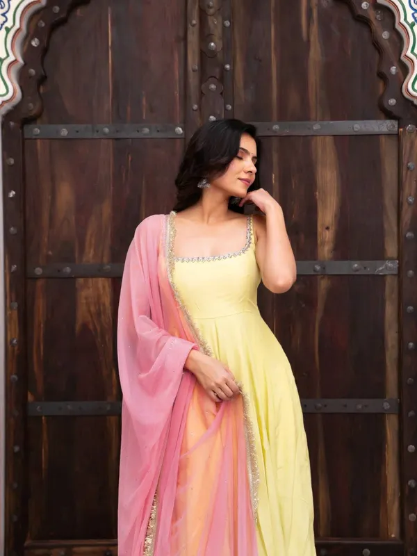 Yellow_Faux_Georgette_Fancy_Lace_Anarkali_Set