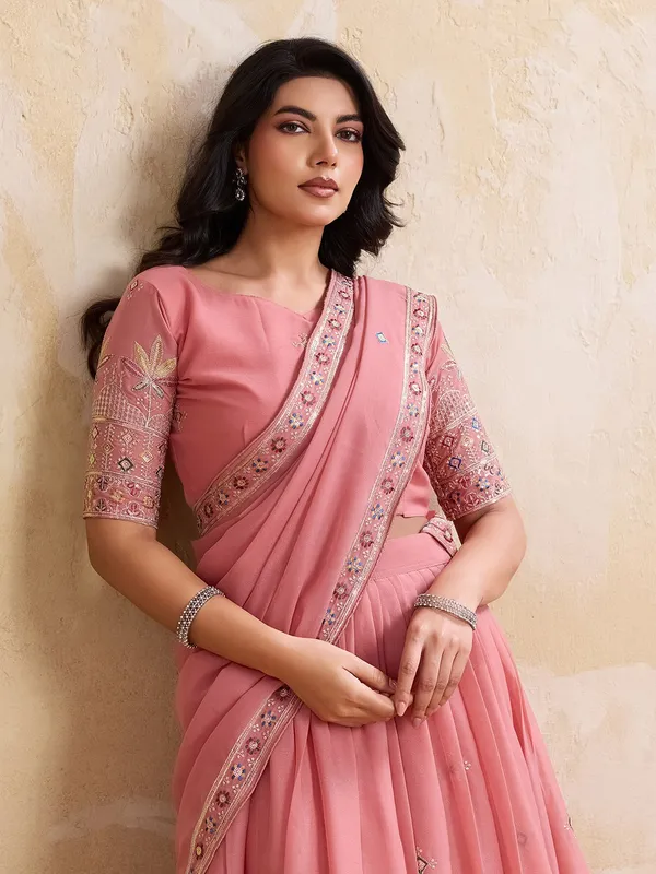 Elegant_Peach_Georgette_Embroidered_Lehenga_Choli_Set_With_Matching_Blouse_And_A_Decorative_Dupatta