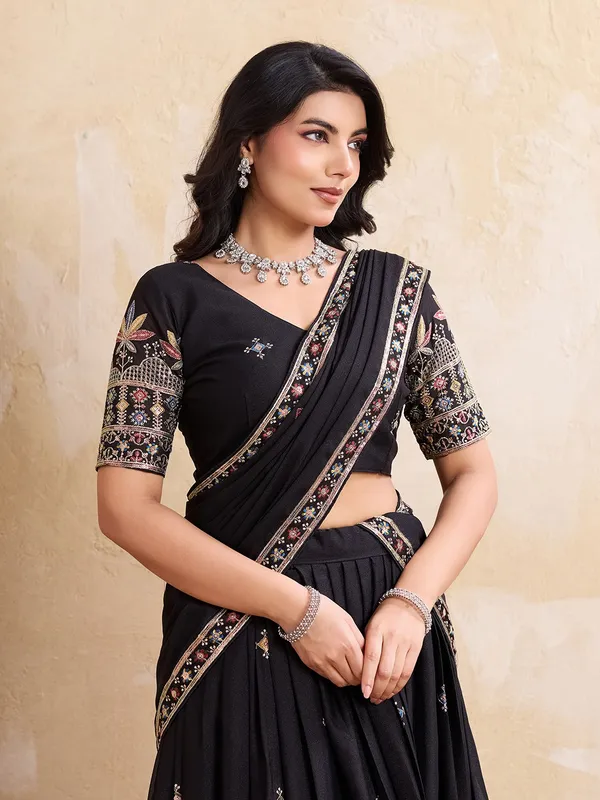 Elegant_Black_Georgette_Embroidered_Lehenga_Choli_Set_With_Matching_Blouse_And_A_Decorative_Dupatta