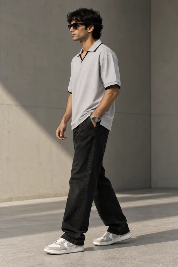 Grey_Jacquard_Contrast_Piping_Polo_T_Shirt_For_Men