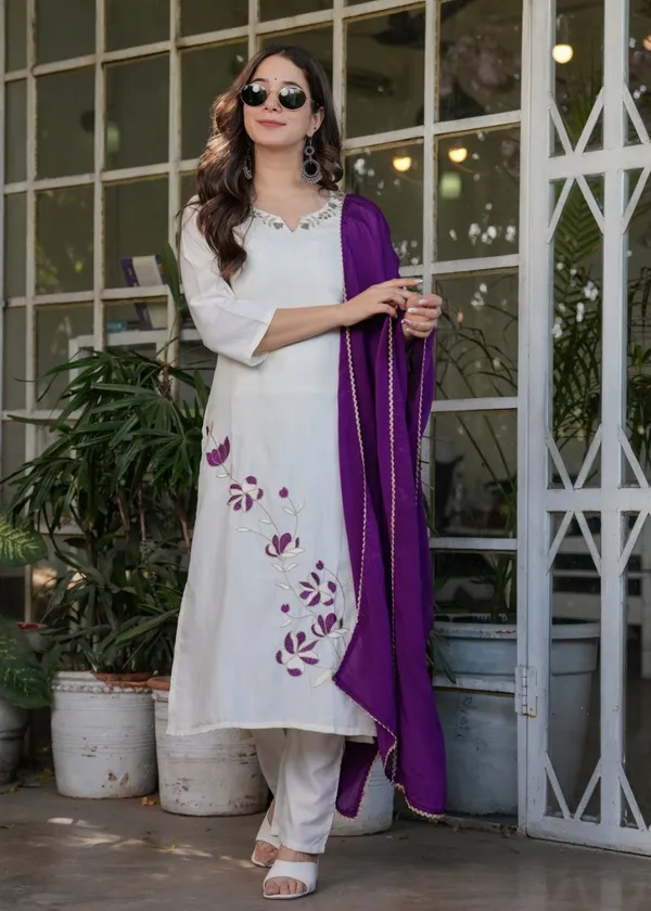 White_Viscose_Rayon_Kurta_Set