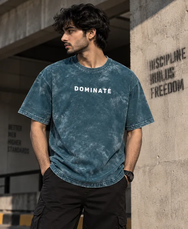 Dark_Green_Cotton_Acid_Wash_Drop_Shoulder_Graphic_T_Shirt_For_Men