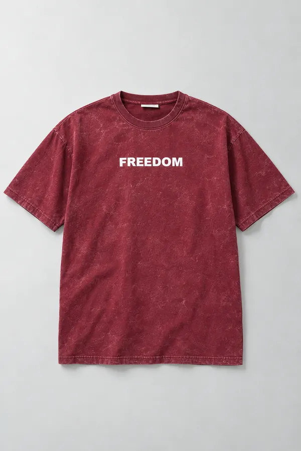 Maroon_Cotton_Acid_Wash_Drop_Shoulder_Graphic_T_Shirt_For_Men