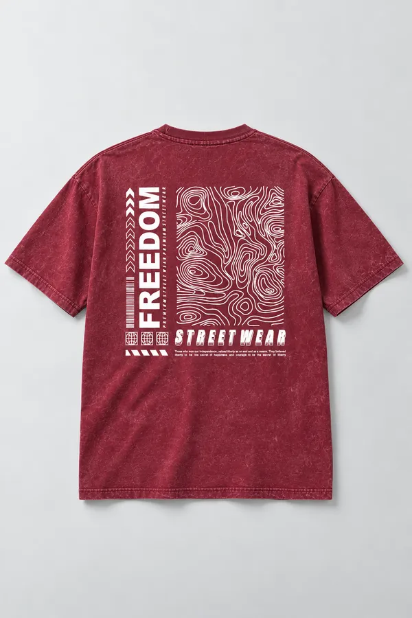 Maroon_Cotton_Acid_Wash_Drop_Shoulder_Graphic_T_Shirt_For_Men