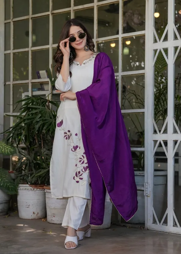 White_Viscose_Rayon_Kurta_Set