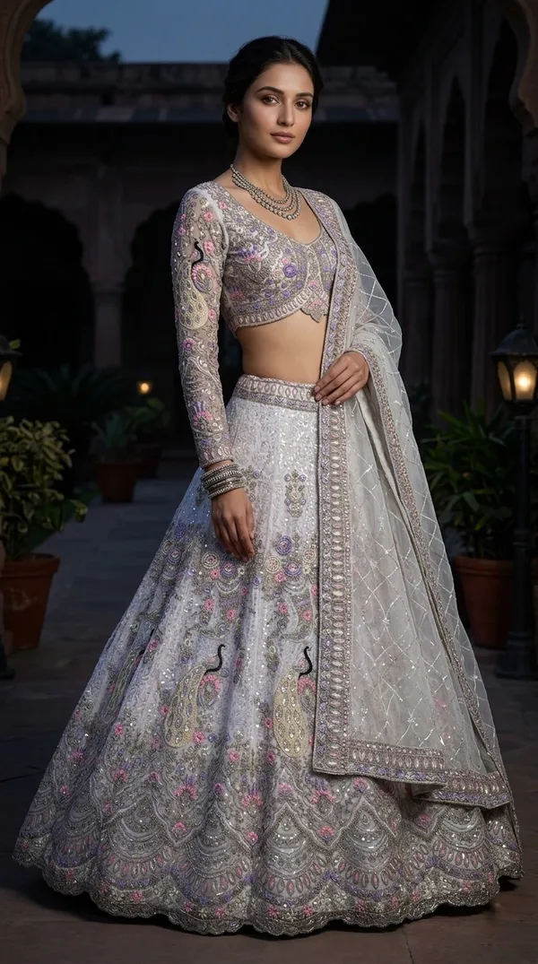 Grey_Embroidered_Lehenga_Choli_Set_For_Women