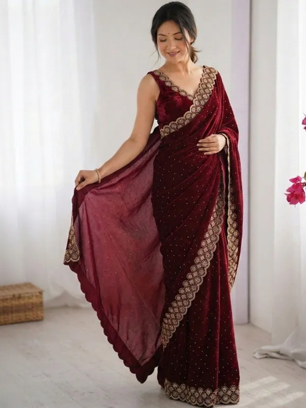 Maroon_Premium_Diamond_Work_Saree_For_Wedding