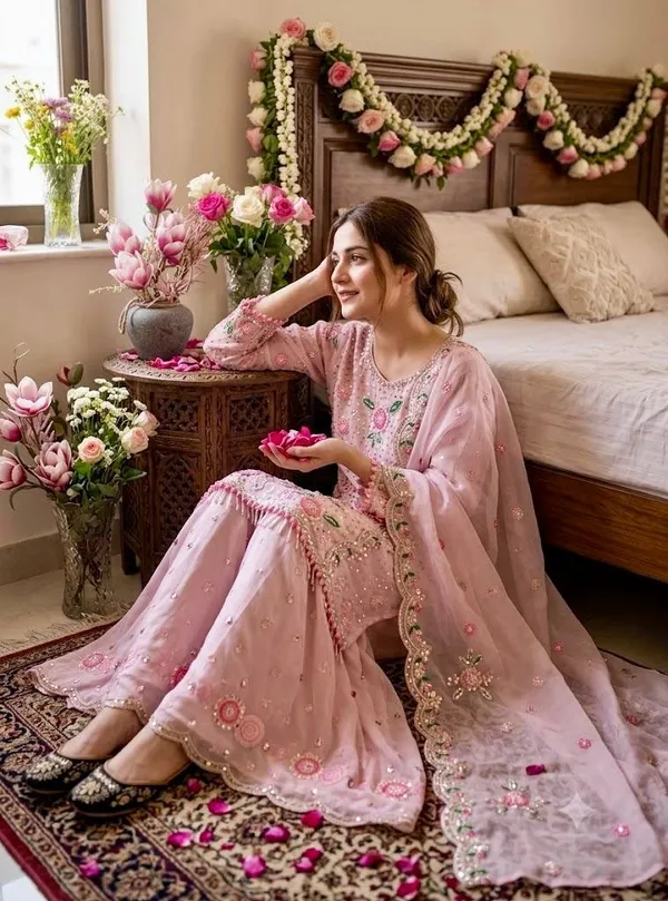 Pink_Floral_Embroidered_Georgette_Kurta_And_Sharara_Set_With_A_Matching_Dupatta