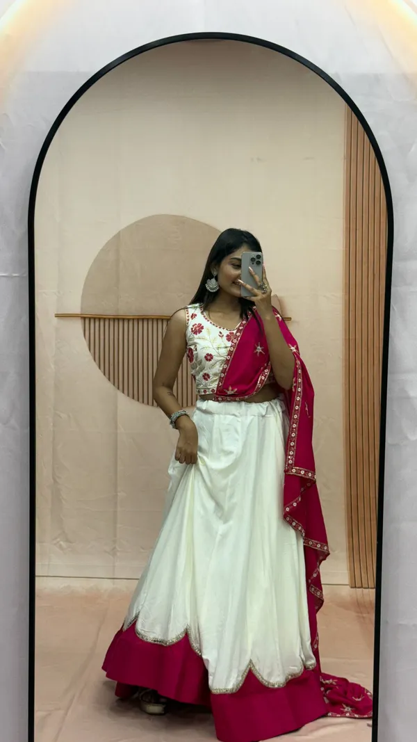 Off-White_And_Rani_Pink_Pure_Cotton_Sequence_Thread_Work_Embroidery_Lehenga_Choli_Set