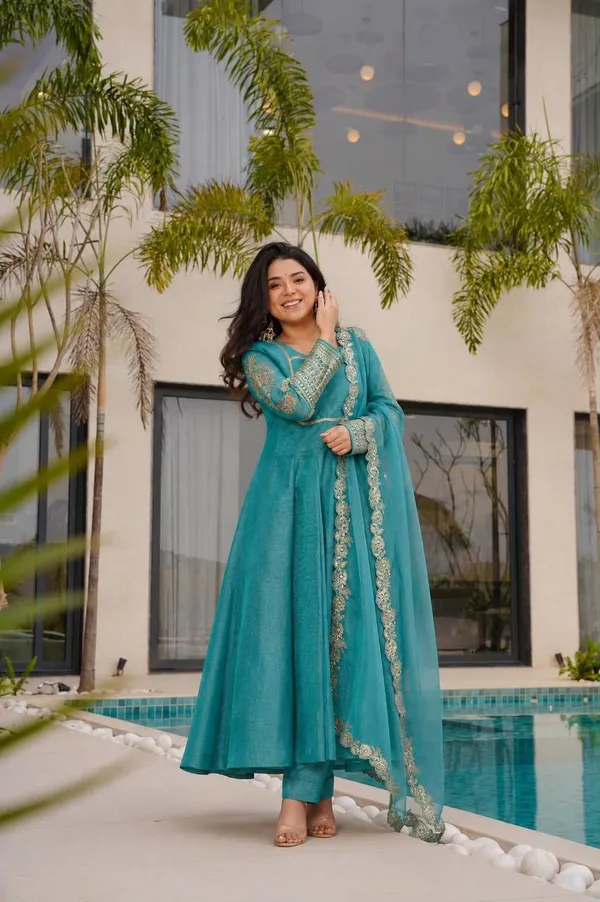 Teal_Blue_Silk_Blend_Embroidered_Anarkali_Set_Stitched